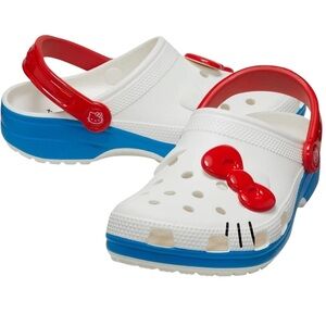 CROCS x Hello Kitty Kid’s Classic Clog‎ slip on shoes white red big kid size j2
